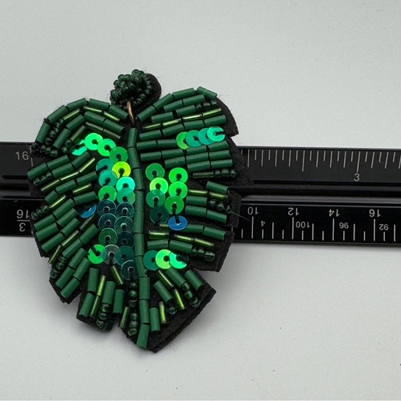 Shaleah Corvette Green Monstera Beaded Statement Earrings - Picture 3 of 5